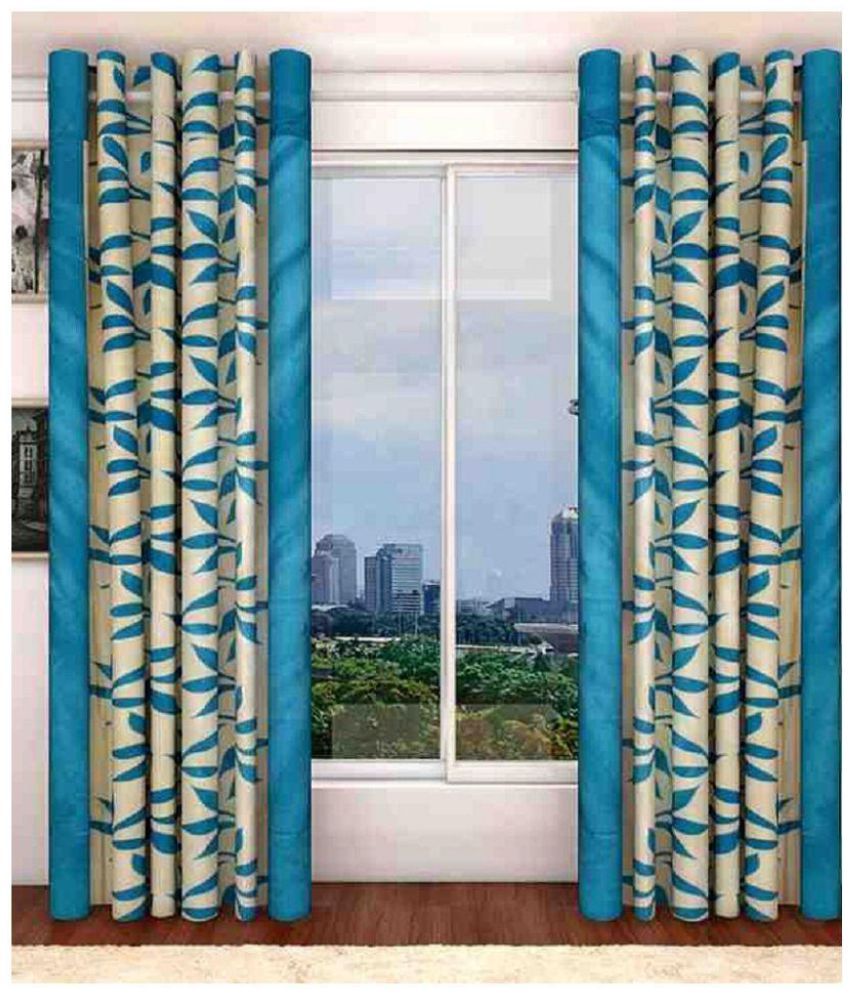     			Tanishka Fabs Semi-Transparent Curtain 5 ft ( Pack of 2 ) - Aqua