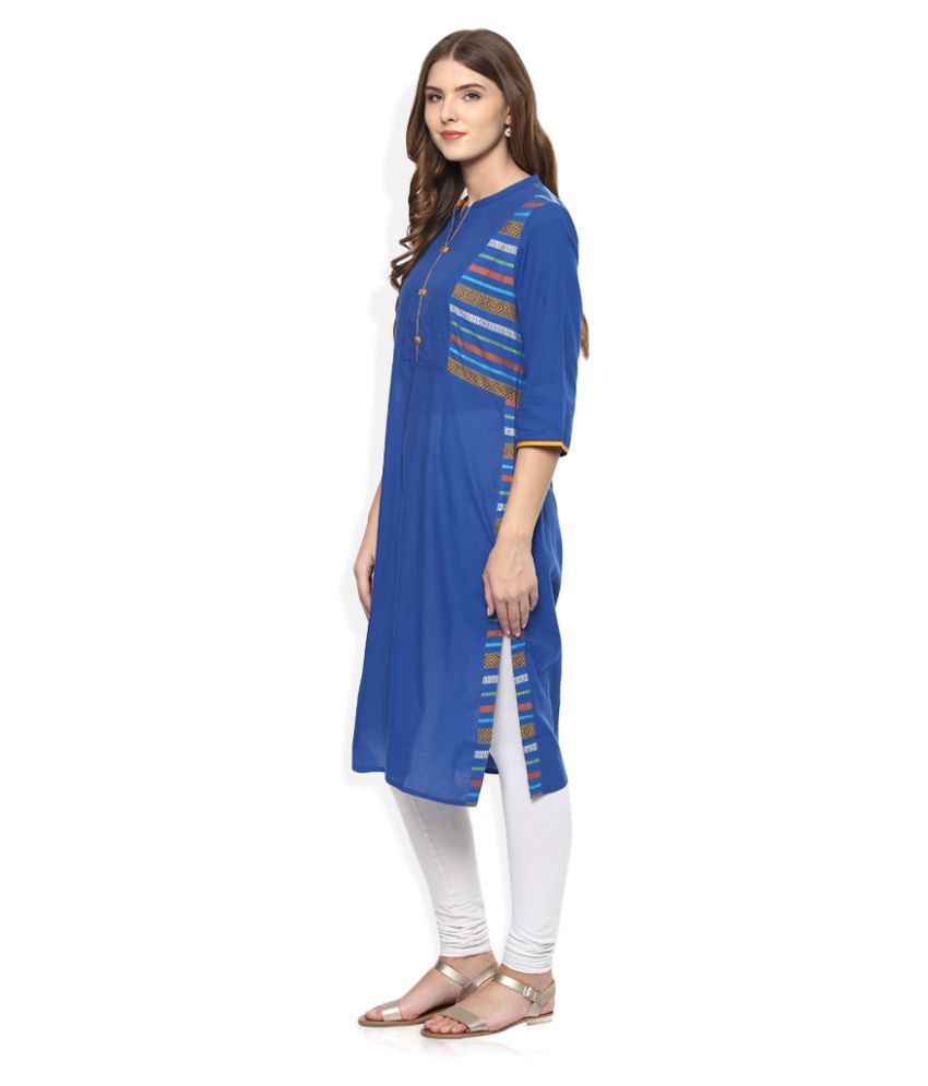 Women Blue Printed Cotton Straight Kurti main image 1
