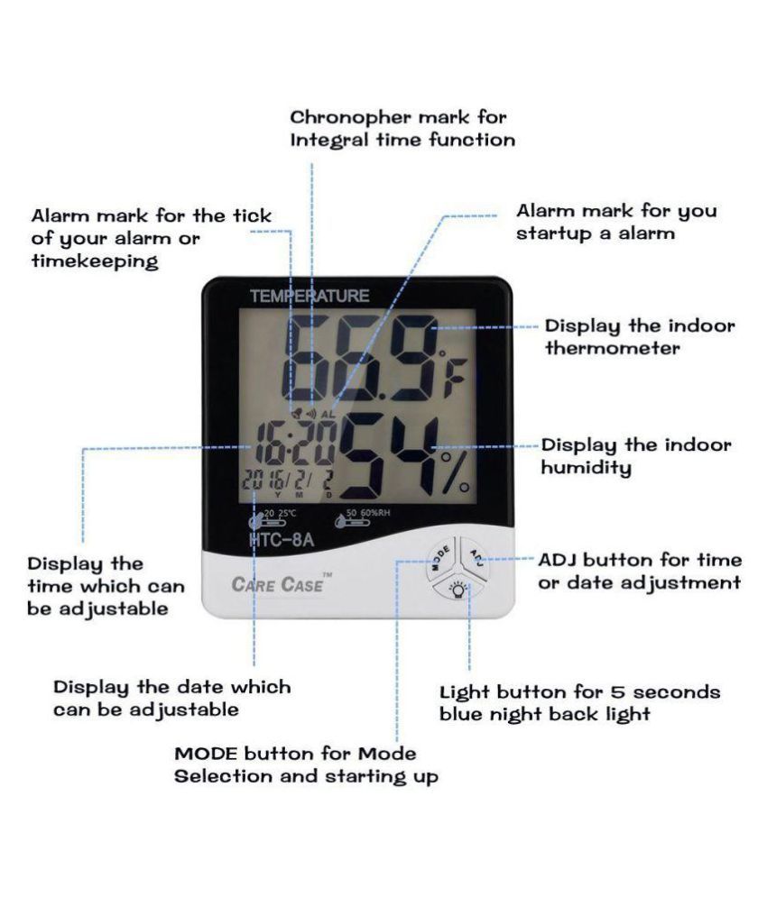 Care Case Digital Temperature Clock Humidity hygrometer Scale Time