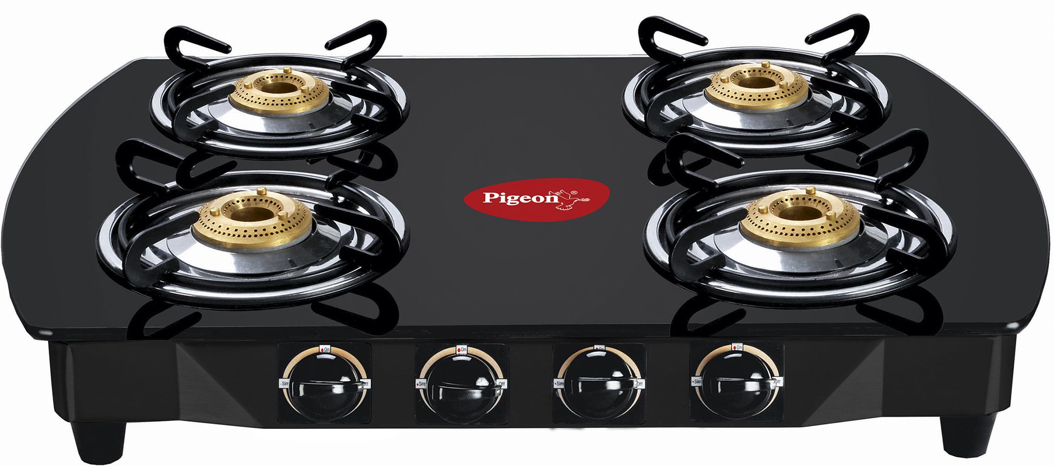 Details about   Pigeon Favourite 4 Brass Burner Gas Stove Toughened Glass Top Black Spill Proof 