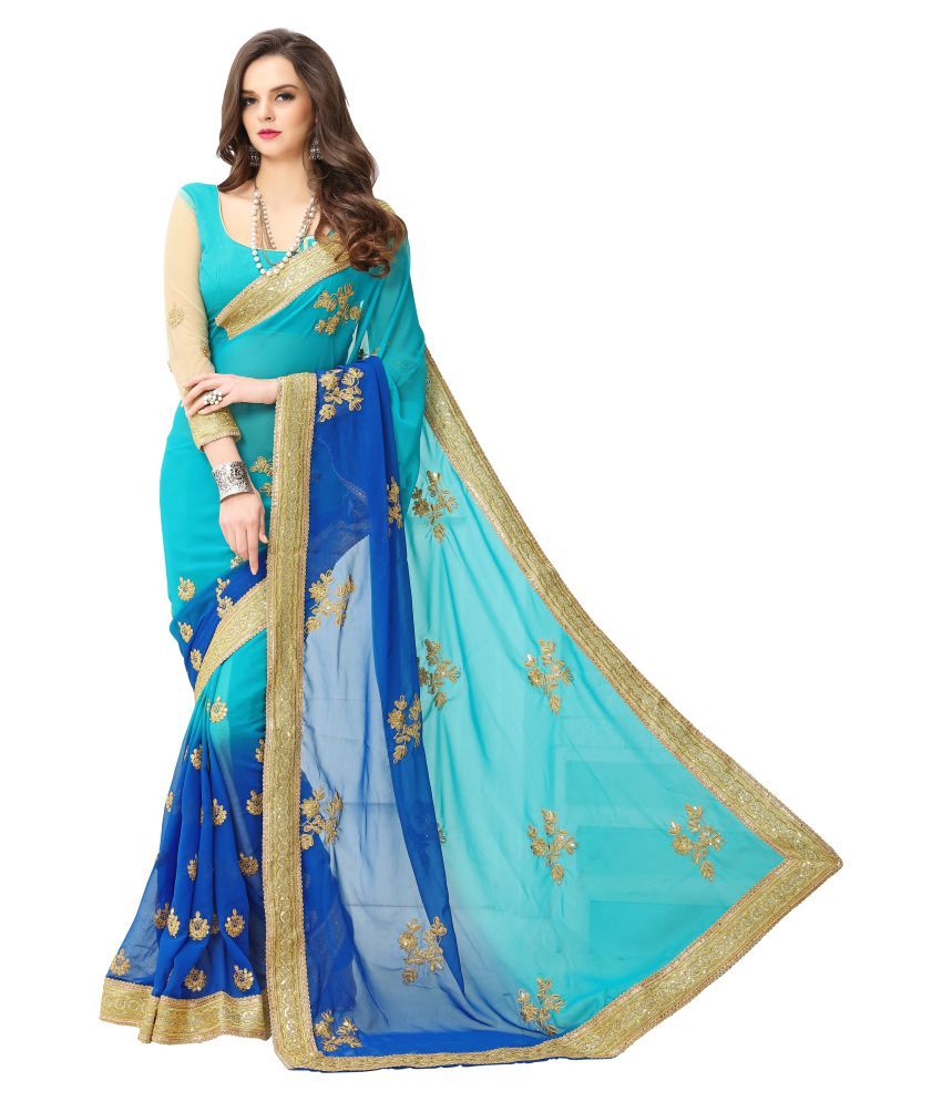 Zofey Bollywood Designer Sarees Blue and Beige Georgette Saree - Buy ...