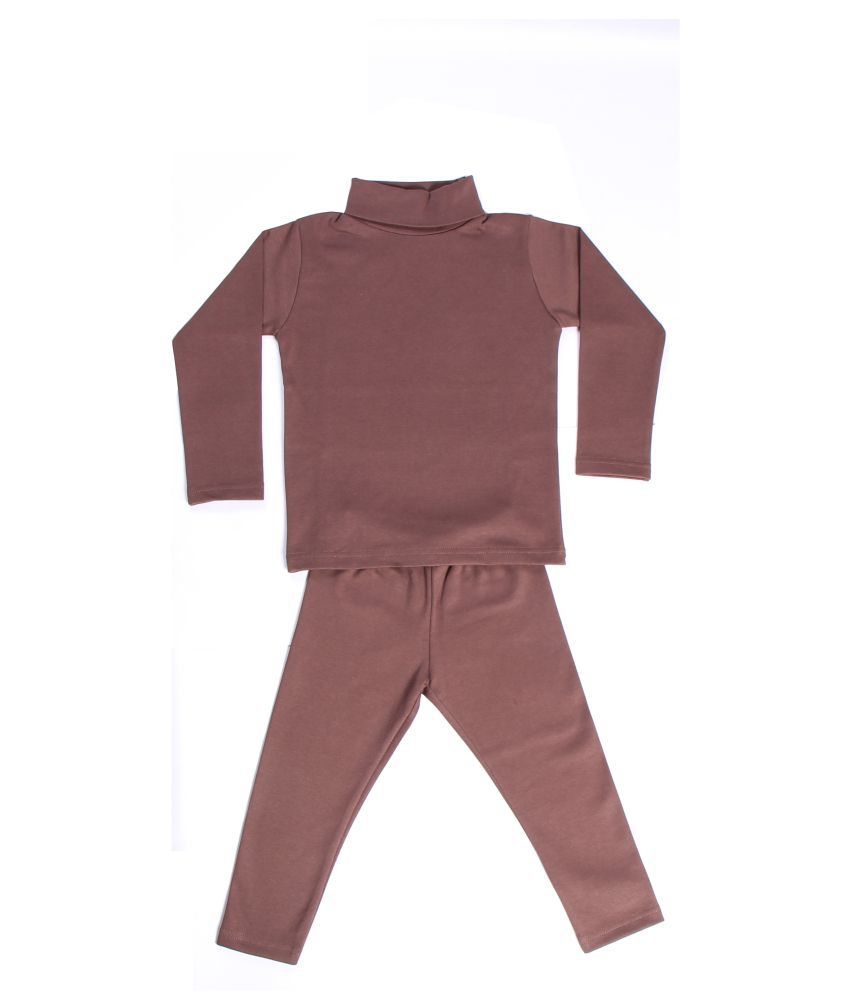     			Kaboos Brown Cotton Spandex Top And Bottom Set For Babies