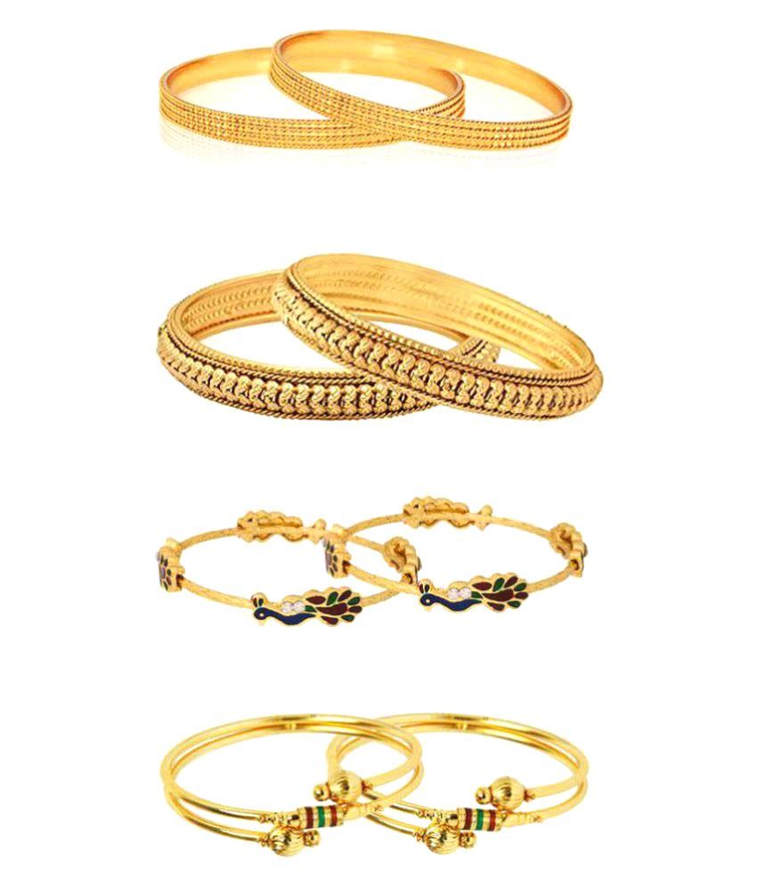     			Zeneme Golden Alloy Bangle Combo Set of 8