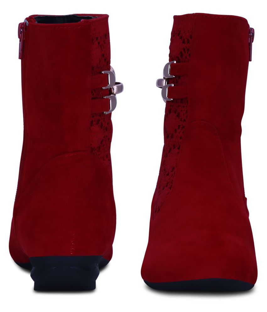 red mid calf booties