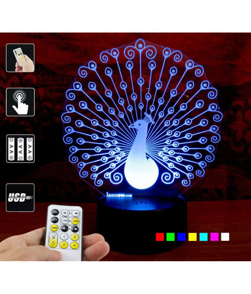     			Varna Crafts Lampees 3D Illusion Peacock Led Night Lamp - Pack of 1