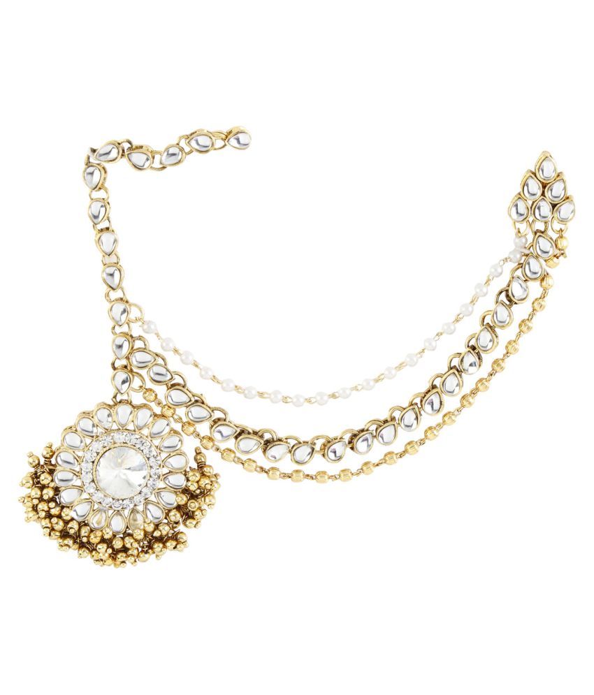 Biyu Floral Kundan Gold Plated Muslim Bridal Passa Jhumar Hair