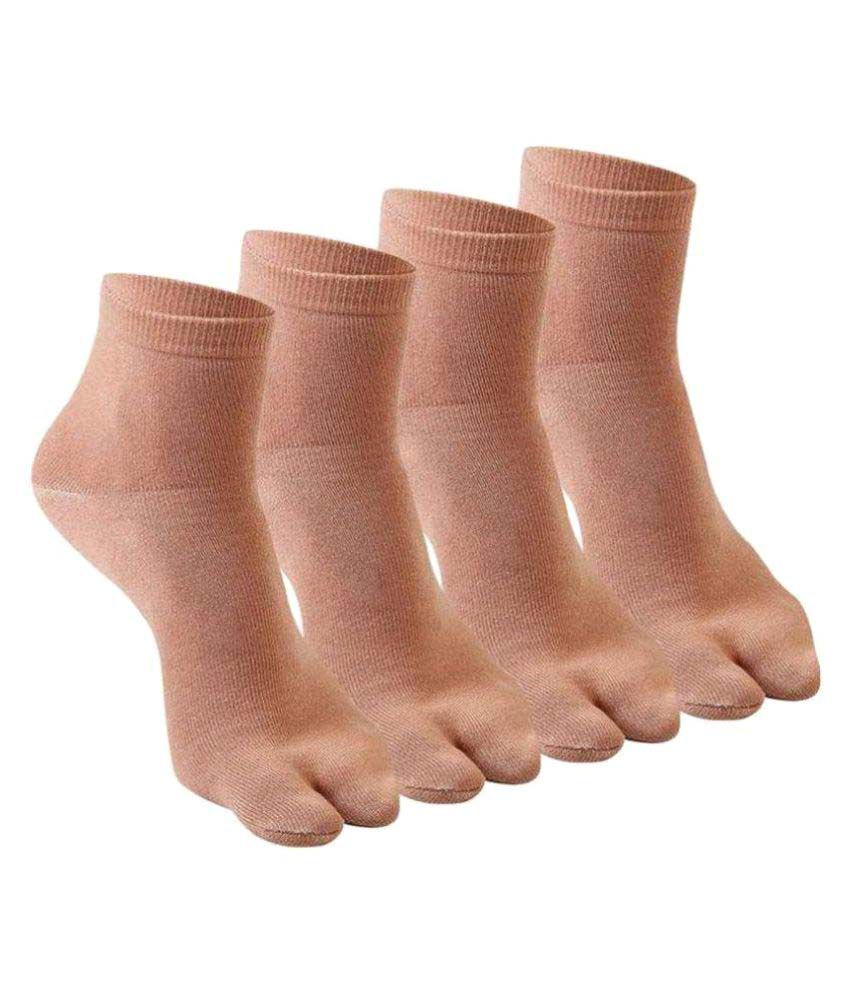     			Tahiro Beige Cotton Thumb Ankle Length Socks - Pack Of 4