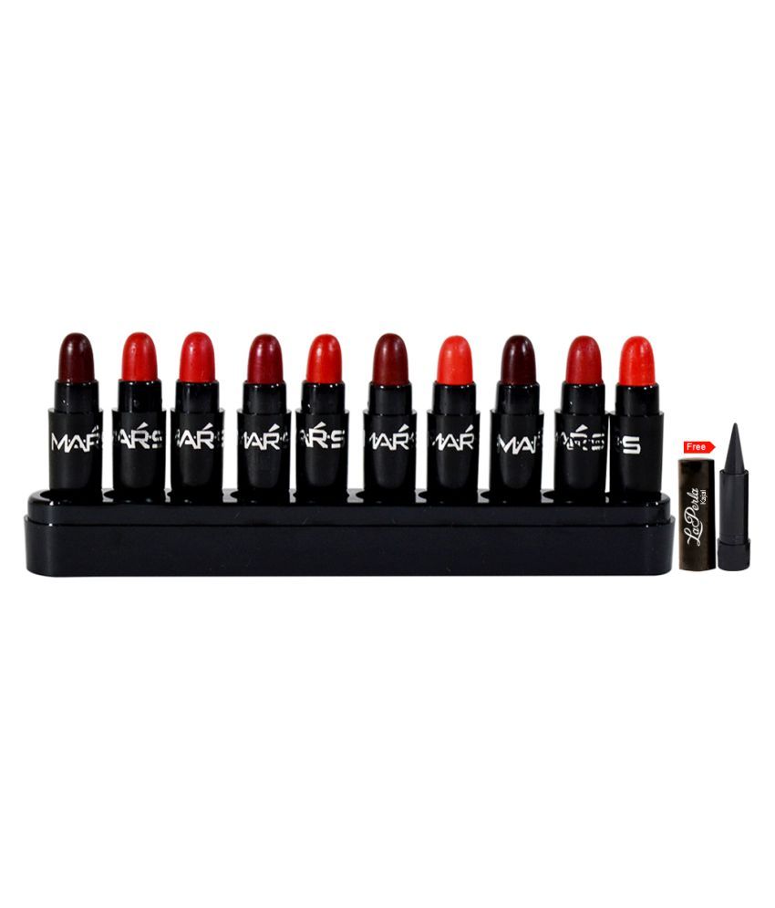 MARS Sweet Multi Color Lipstick Pack10-A With Kajal Multicolour 2.5 ml ...