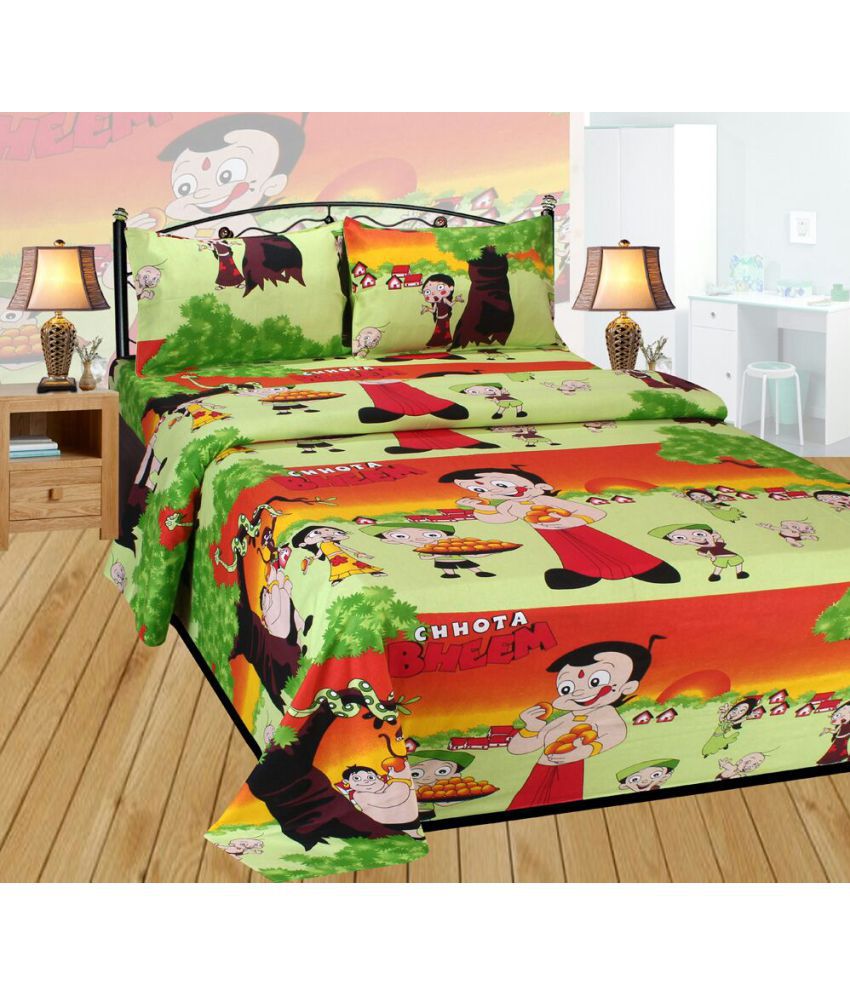     			Sky Tex Chotta Bheem Multi-Colour Cartoon Prints King 1 Bed Sheet & 2 Pillow Covers Kids Bedsheet