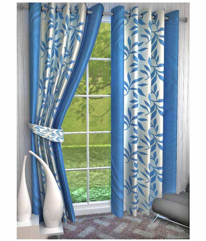     			Panipat Textile Hub Printed Semi-Transparent Eyelet Door Curtain 7 ft Pack of 2 -Aqua