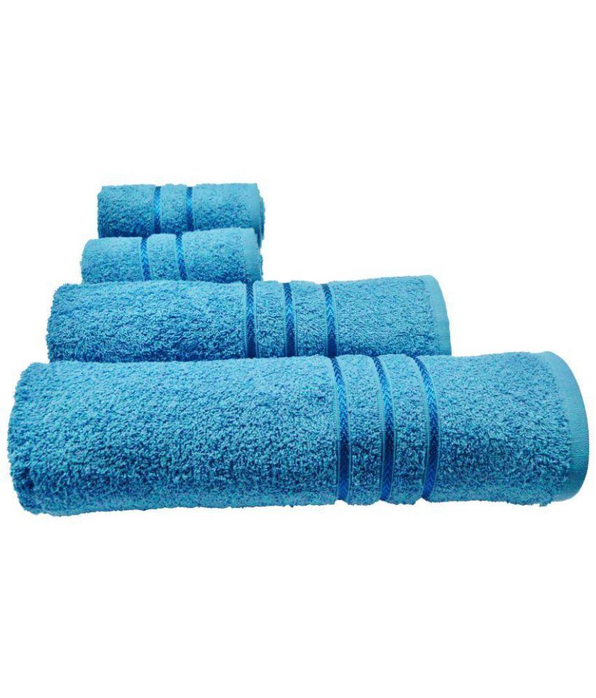 Bombay Dyeing Set of 4 Towel Blue 1 Bath+1 Hand+ 2 Face Towel Set Buy