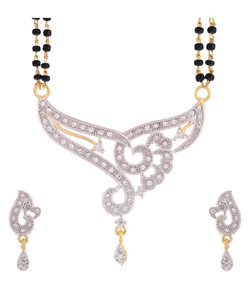     			YouBella American Diamond Gold Plated Mangalsutra Pendant with Chain and Earrings