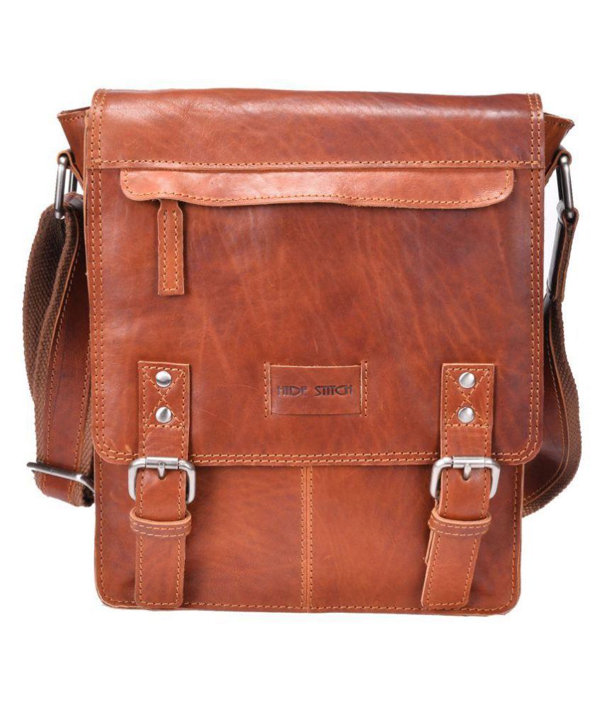 Hide Stitch Tan Leather Casual Messenger Bag - Buy Hide Stitch Tan ...