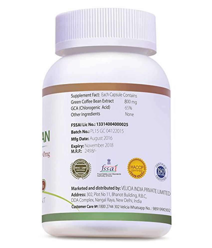 Velicia 100 Natural Green Coffee Capsules For Weight Loss 800 mg Fat