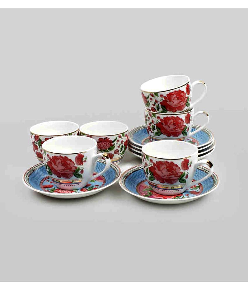 Sanjeev Kapoor Premium Floral with Gold Bone China Cup Saucer Set, 12