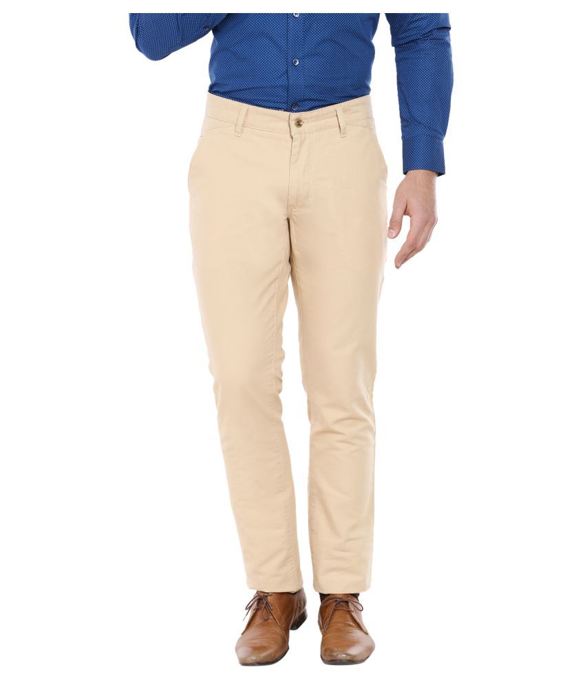 Oxemberg Beige Slim Pleated Trousers 