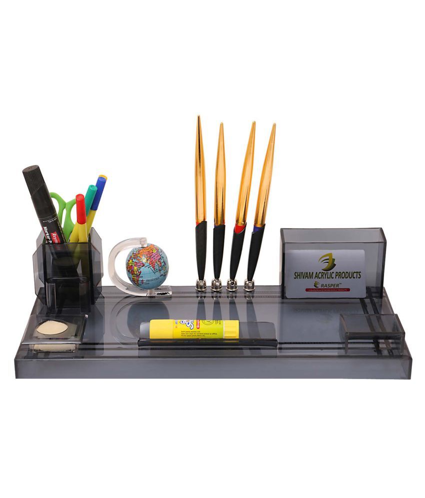 Rasper Multipurpose Acrylic Pen Stand With Globe For Office Table Buy 