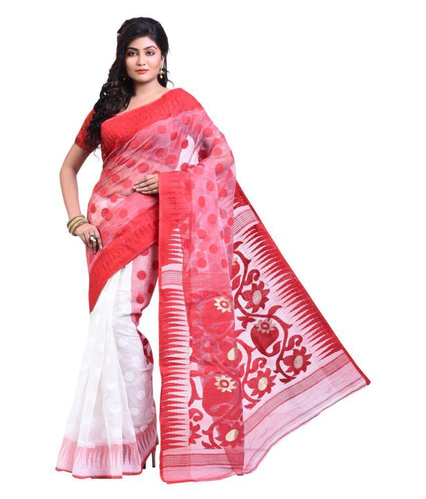 crochetin White and Pink Jamdani Saree - Buy crochetin White and Pink Jamdani Saree Online at 