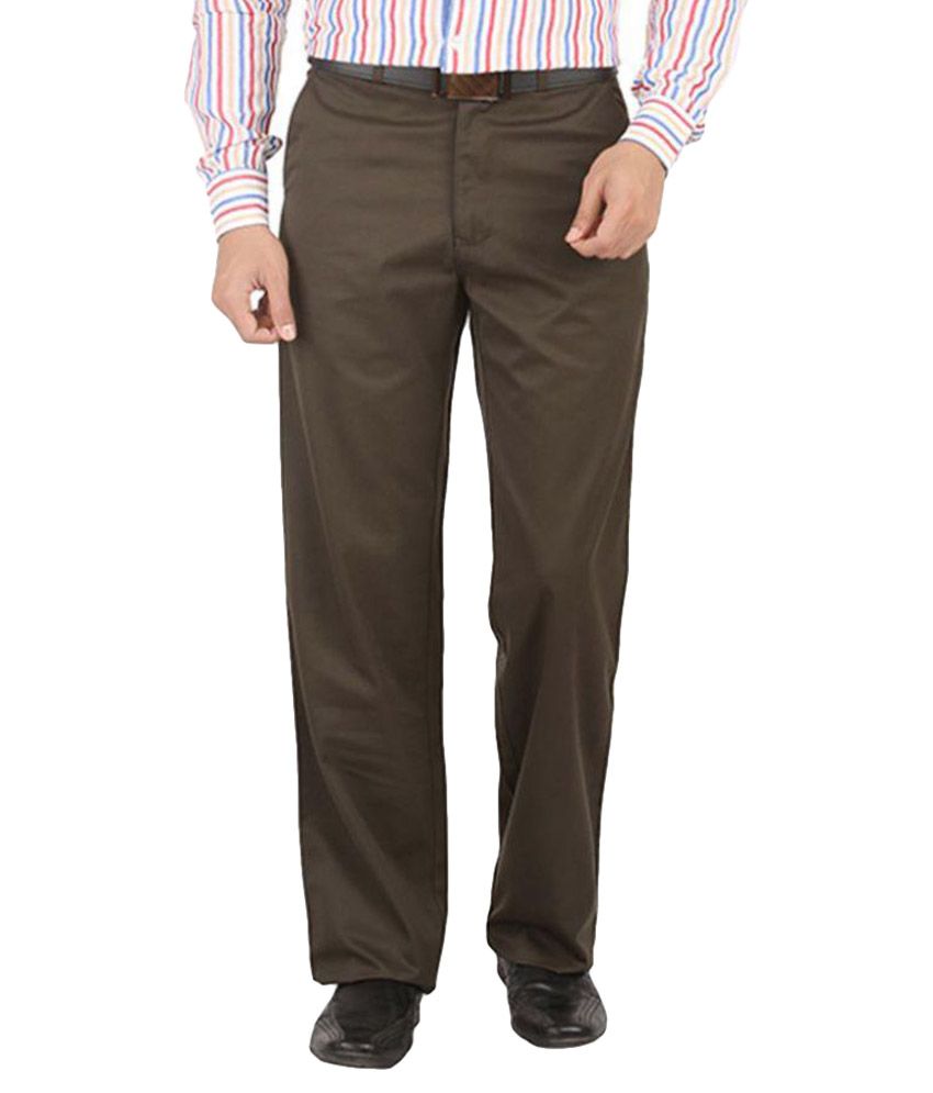 Tibre Brown Regular Flat Trousers - Buy Tibre Brown Regular Flat ...