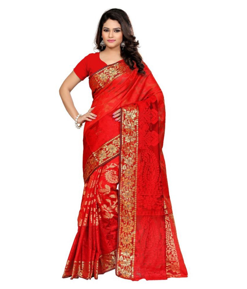 white and red cotton saree online
