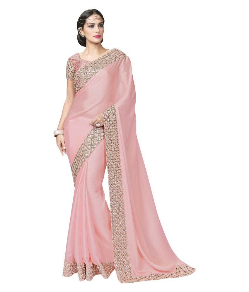 Odhni Pink Satin Saree - Buy Odhni Pink Satin Saree Online at Low Price ...