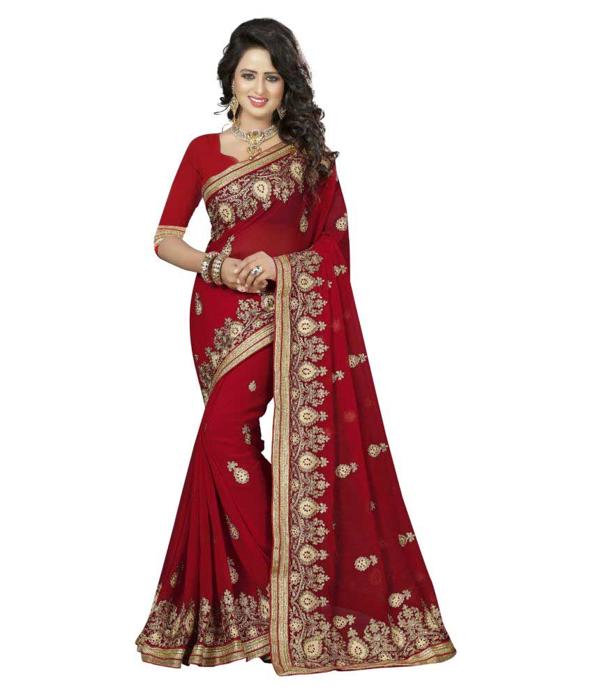 Odhni Red and Brown Georgette Saree - Buy Odhni Red and Brown Georgette ...