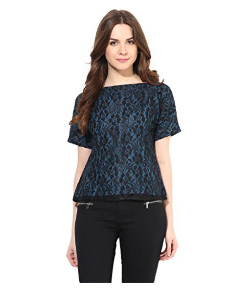 Contrast lace party wear top Teal - Buy Contrast lace party wear top Teal Online at Best Prices 