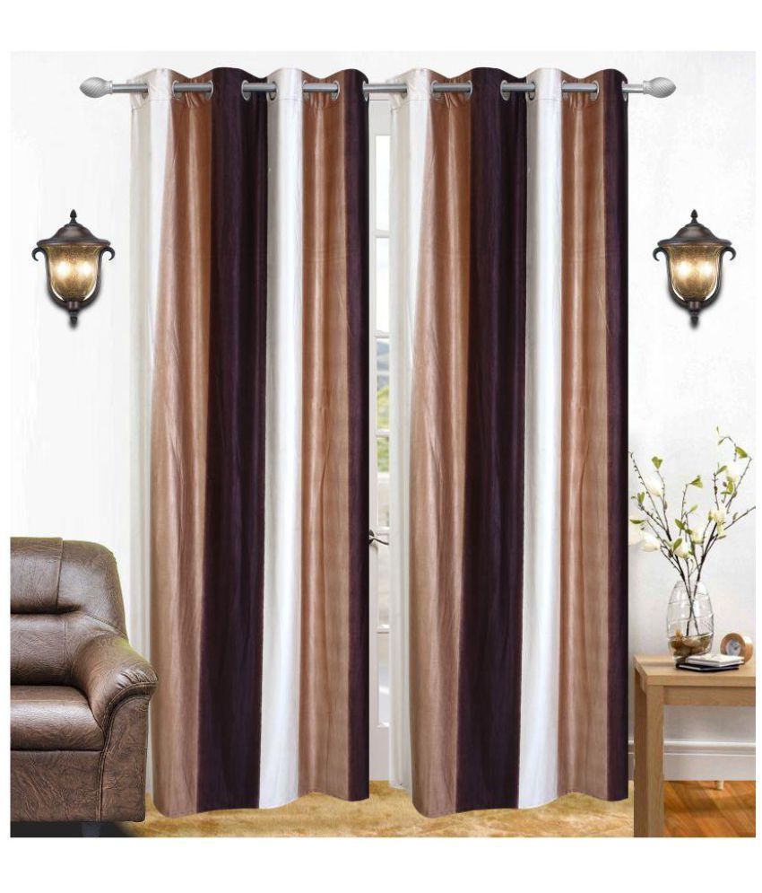     			Panipat Textile Hub Semi-Transparent Eyelet Door Curtain 7 ft Pack of 2 -Brown