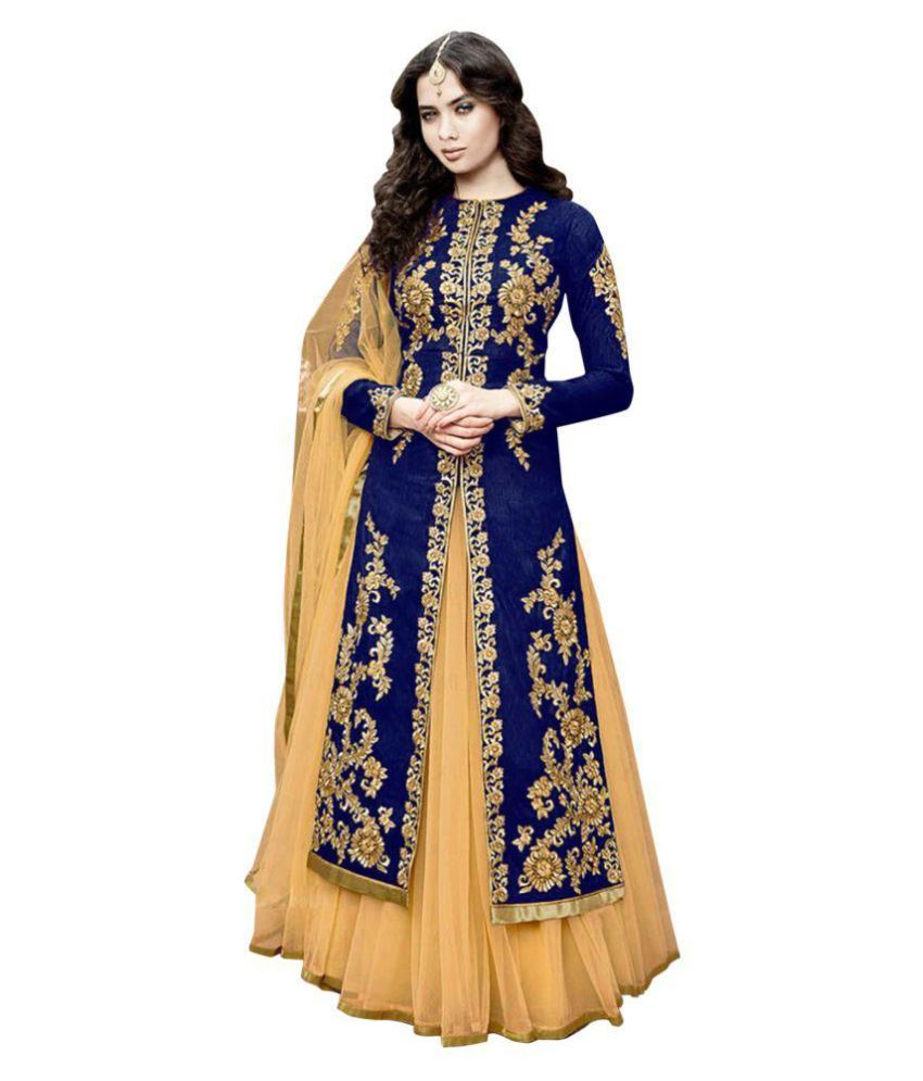 Surat Bazaar Blue And Beige Taffeta Dress Material Buy Surat