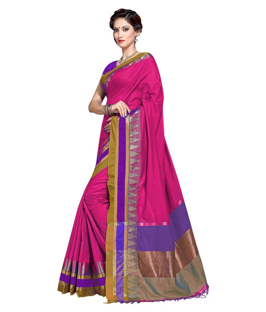 Roop Kashish Pink Cotton Blend Saree - Buy Roop Kashish Pink Cotton ...