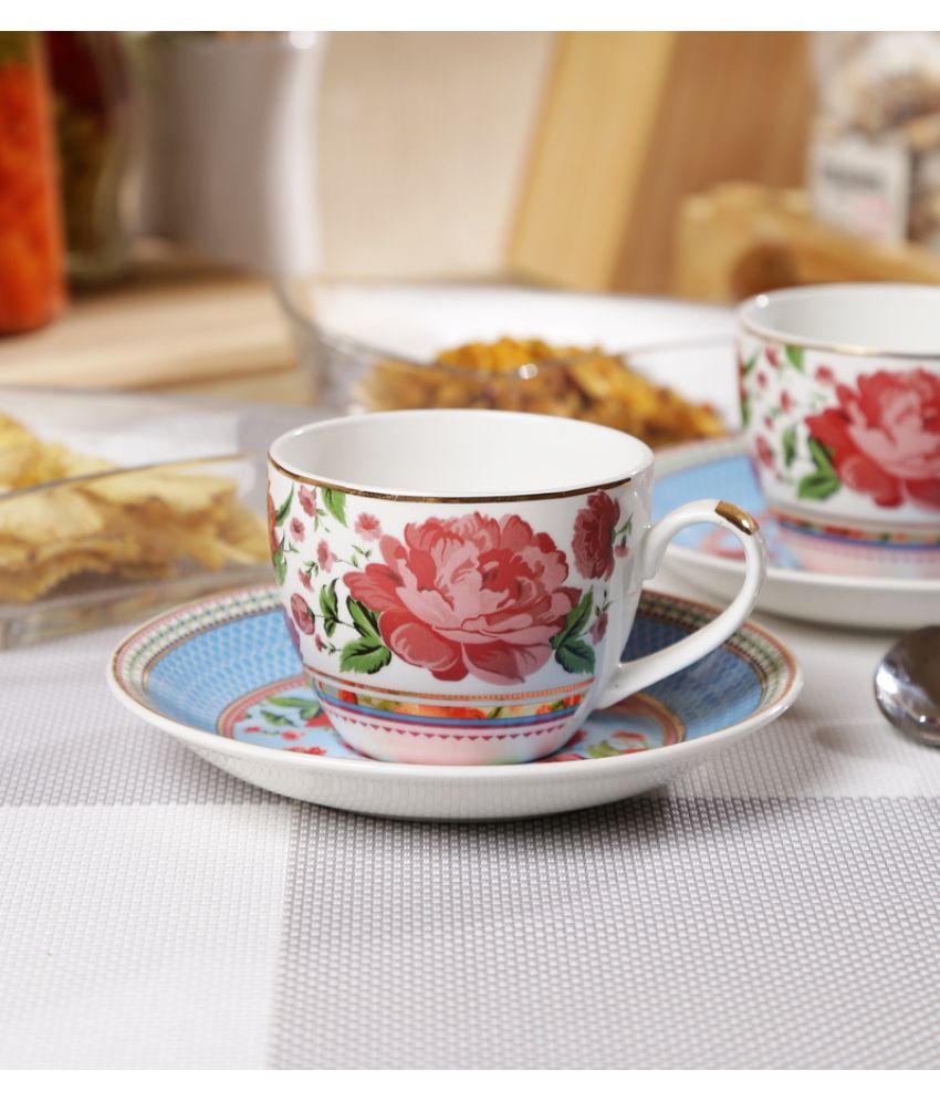 Sanjeev Kapoor Premium Floral with Gold Bone China Cup Saucer Set, 12