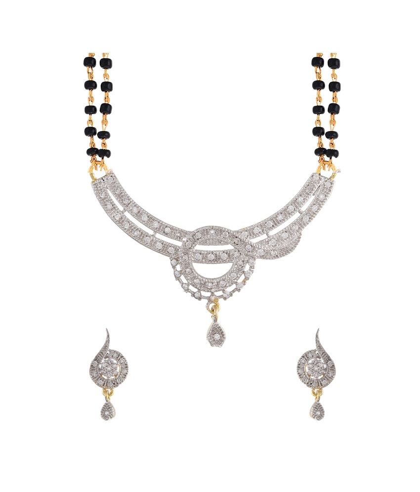     			Zeneme Alloy Gold Plating American diamonds Studded Black Coloured Mangalsutra Set