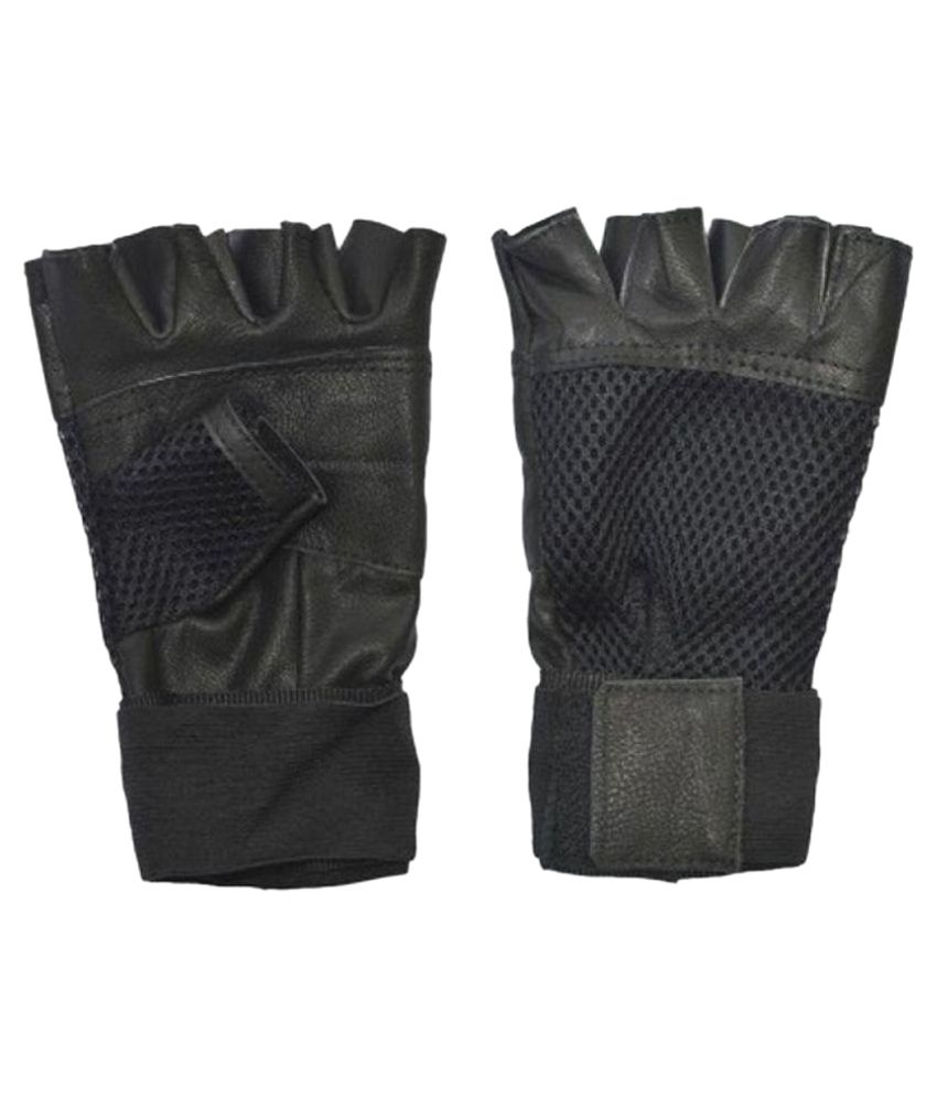     			Venom Black Synthetic Leather Finger Cut Design Gym Gloves With Attach Wrist Band ( One Size )