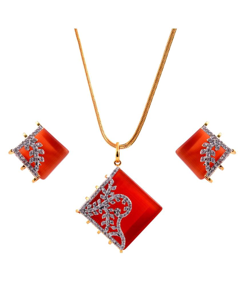 DLS Jewellery Orange Brass Earrings Pendant Set Buy DLS Jewellery