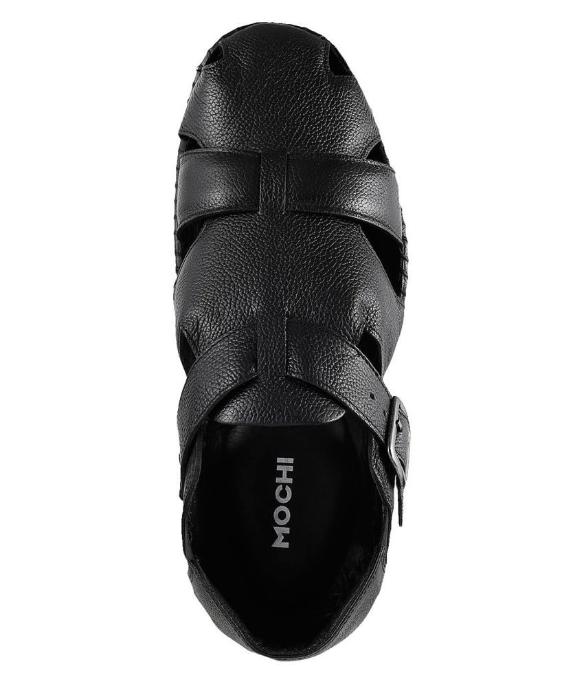 Mochi MOCHI Men BLACK LEATHER BLACK Sandals Price in India- Buy Mochi MOCHI Men BLACK LEATHER 