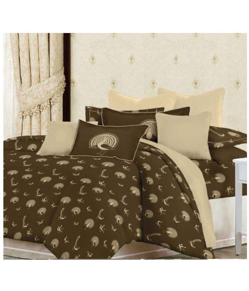 Bombay Dyeing King Cotton Brown Floral Bed Sheet Set of 5 Buy Bombay