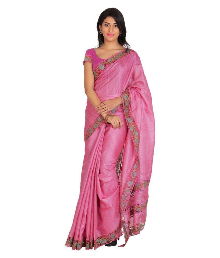 Kaushika Sarees Pink Tussar Silk Saree - Buy Kaushika Sarees Pink ...