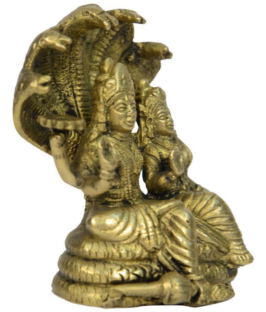 Brass Metal God Vishnu Laxmi Sitting On Shesnag Small Fine Carving Work ...