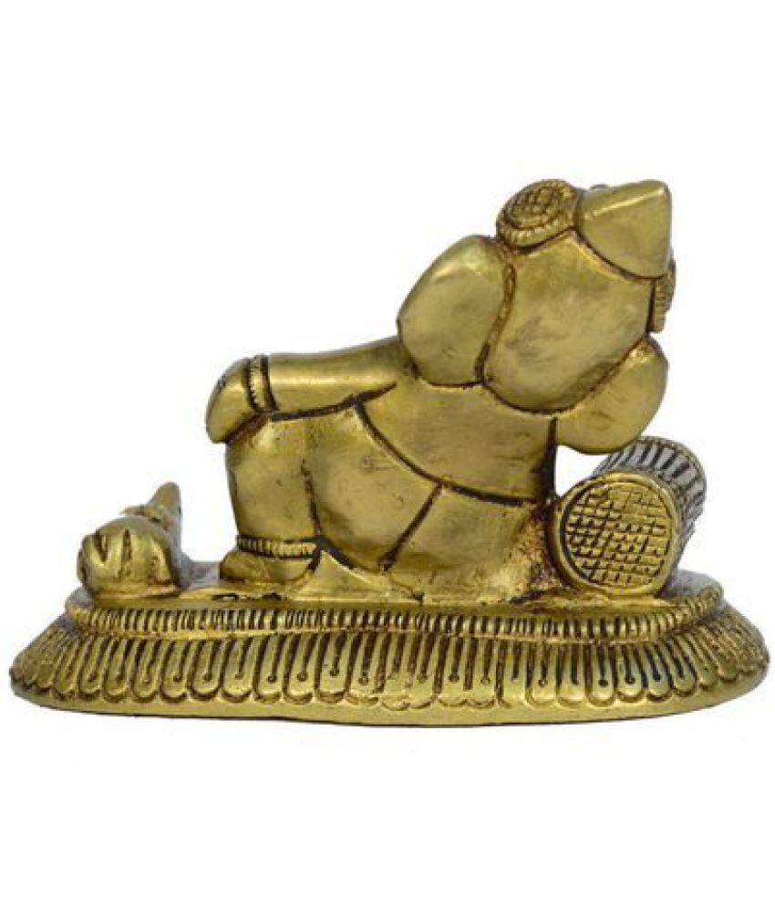 BHARAT HAAT Brass Metal m Medium Side Ganesha Seated and Resting with a Takia in Decorative fine Art Work BH00829