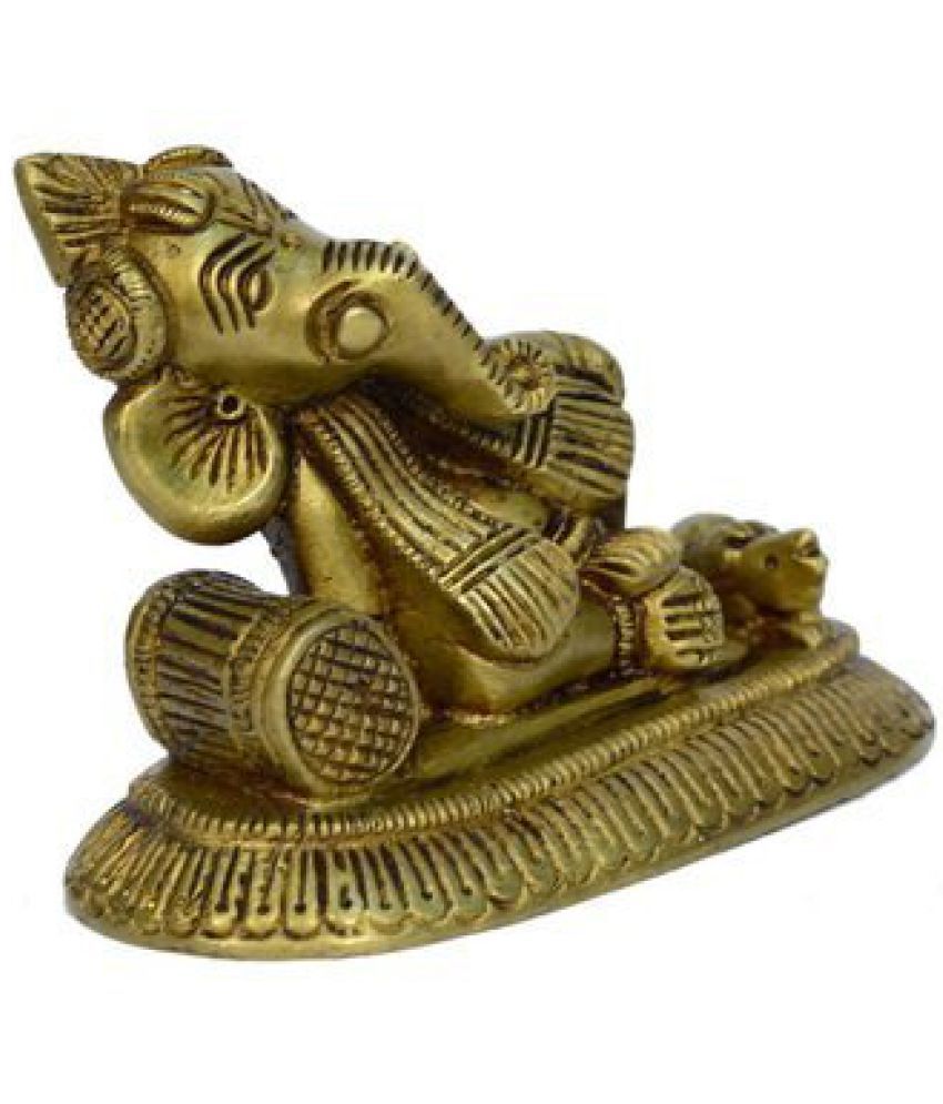 BHARAT HAAT Brass Metal m Medium Side Ganesha Seated and Resting with a Takia in Decorative fine Art Work BH00829