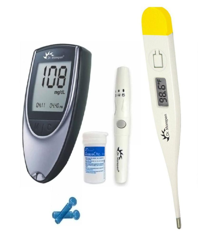     			Dr Morepen Glucose Monitor BG-03(Grey Color)  with 25 Test Strips + Thermometer