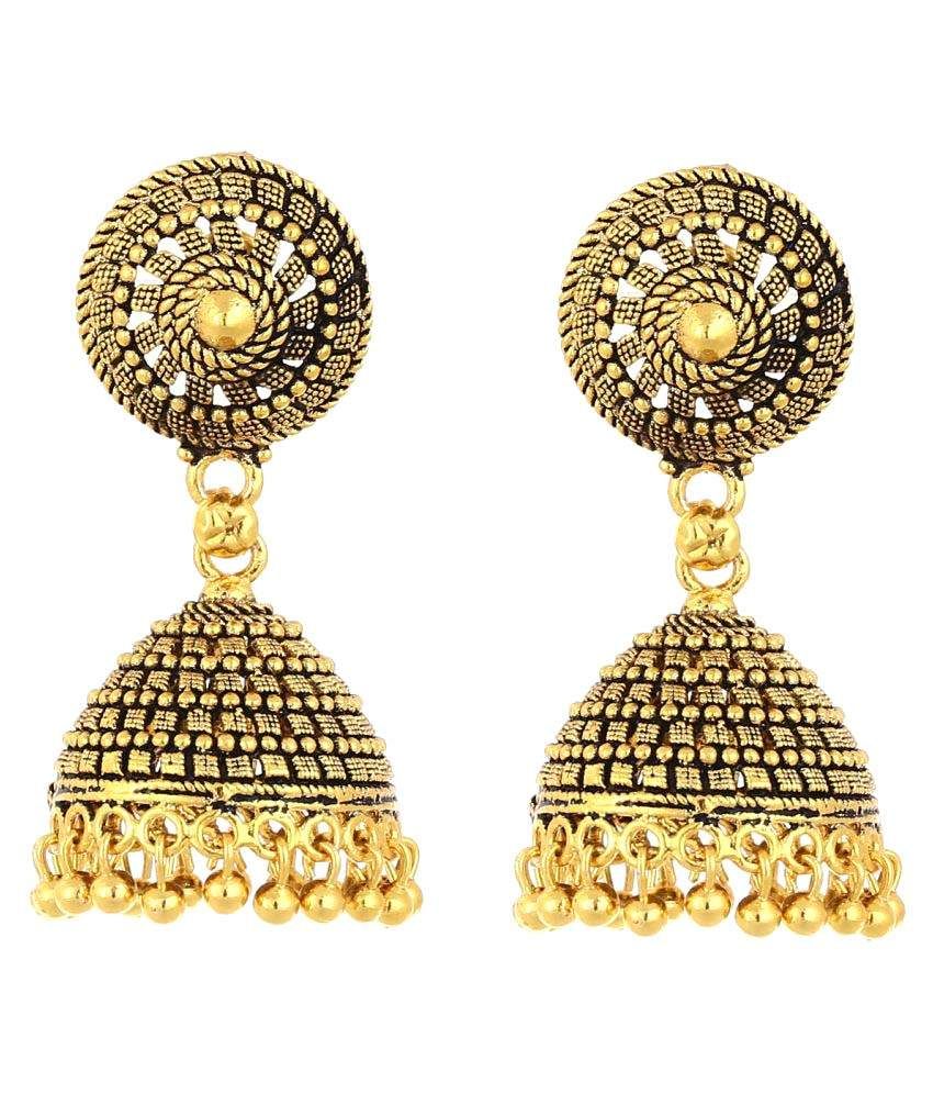     			Zeneme Oxidised Gold Plated Handmade Jhumkis for Women