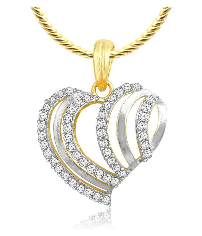     			Spargz Two Tone Plated CZ Diamond Cute Heart Pendant With Chain