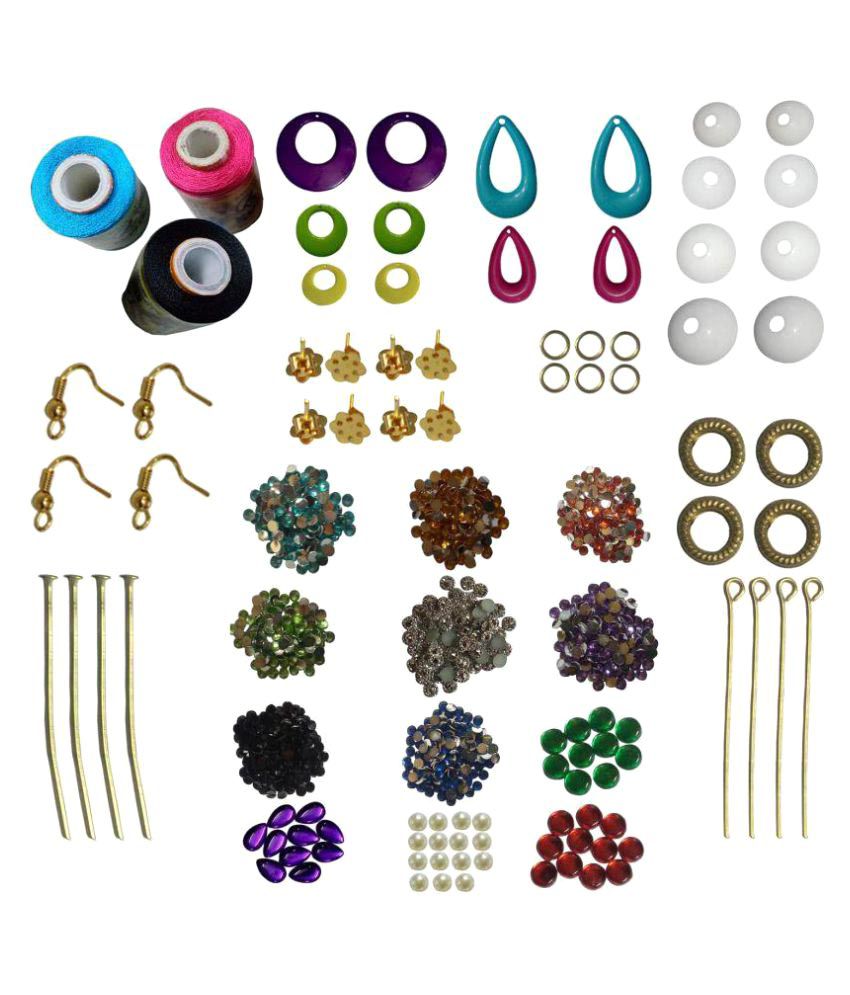     			RKB Jewellery Making Kit 9 Different Earring Bases 3 Silk Threads (Pink, Black, Skyblue) 12 Color Stones