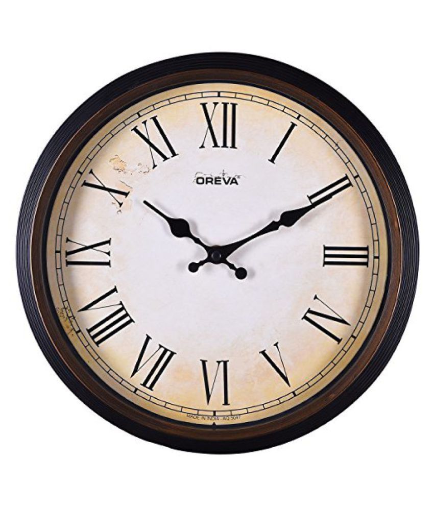 Oreva Ajanta Quartz Wooden Finished Plastic Round Shape Wall clock ...