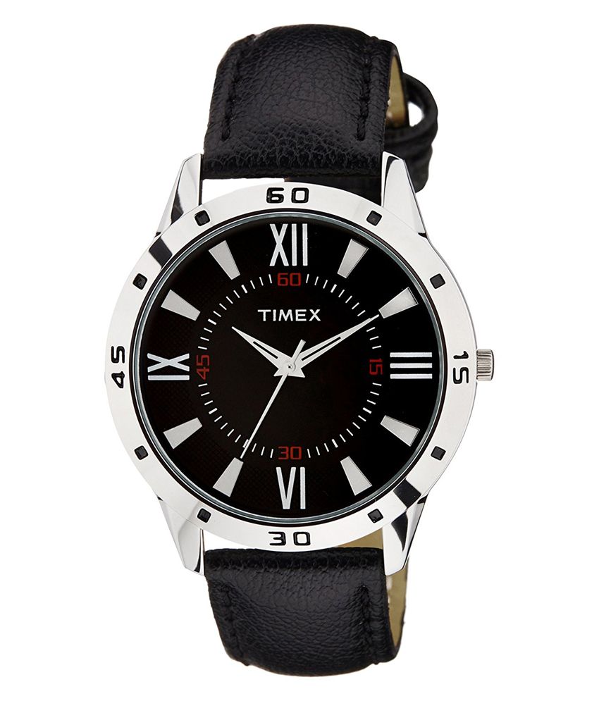     			Timepiece Black Analog Watch With Leather Strap