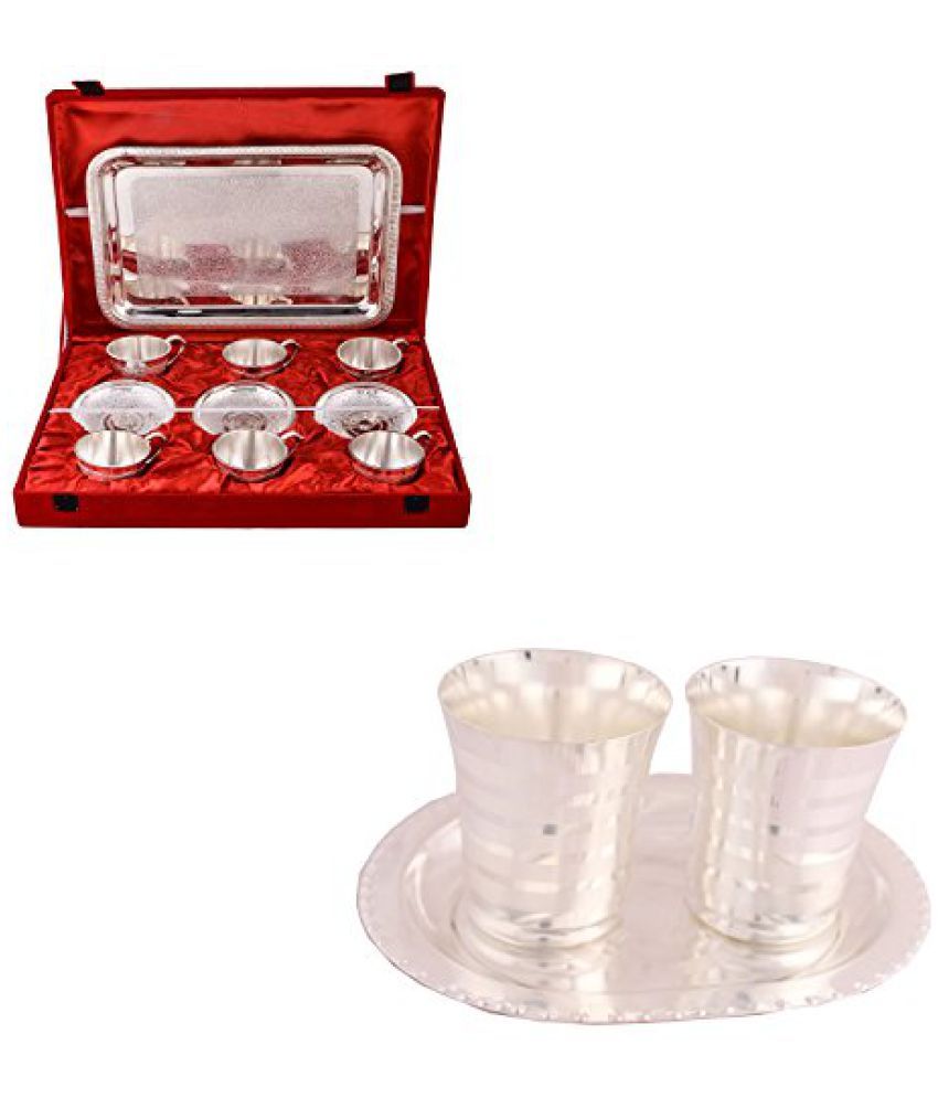 Silver Plated 6 Cup Plate Set with Tray and Silver Plated 2 Premium