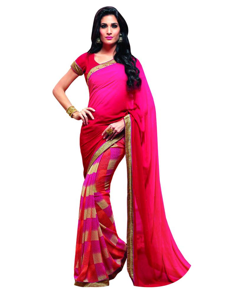 Mannequin Store Red and Pink Georgette Saree - Buy Mannequin Store Red ...