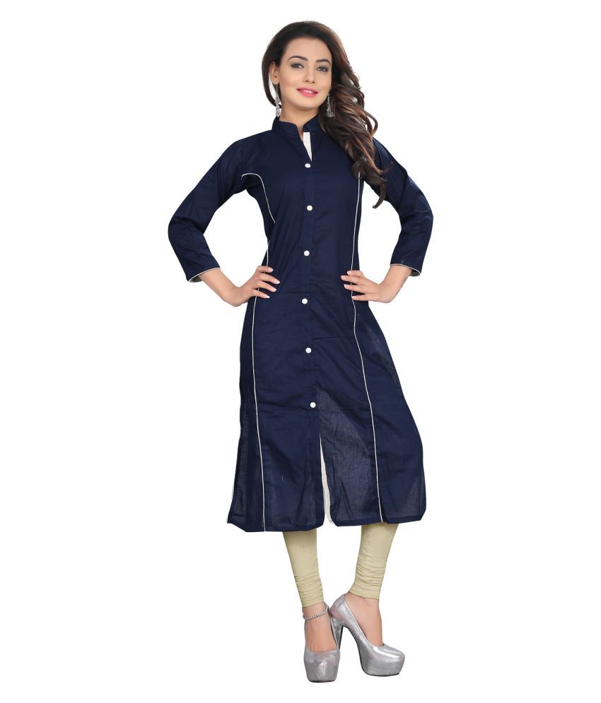 Meera Creations Blue Cotton Shirt Style Kurti Buy Meera Creations 7480