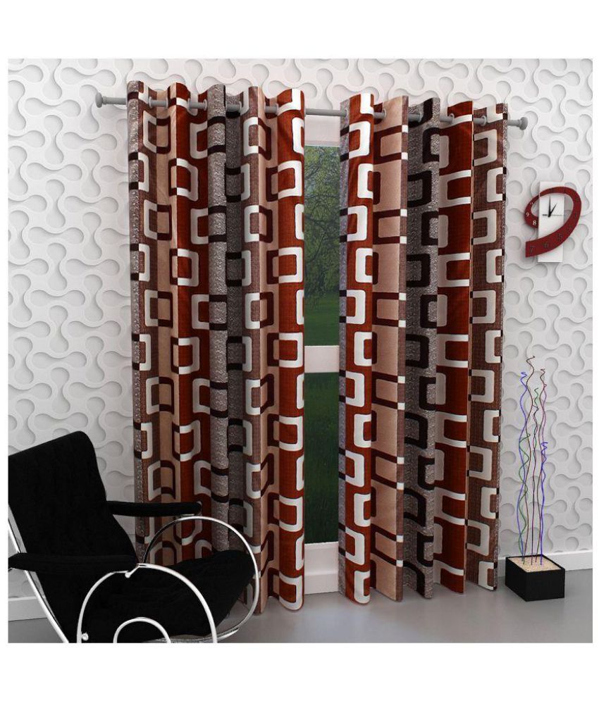     			Panipat Textile Hub Abstract Semi-Transparent Eyelet Door Curtain 7 ft Pack of 2 -Brown